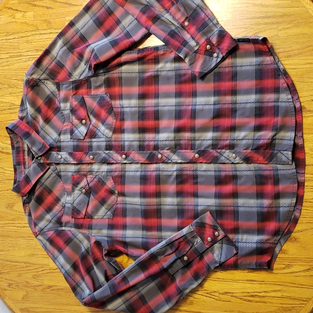 Prana Plaid snap button down long sleeve shirt
